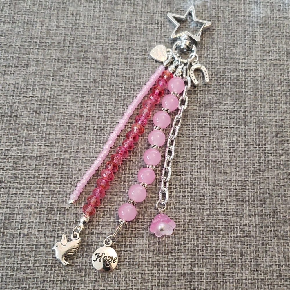 Bohemian Pink and Silver Beaded Bag Charm